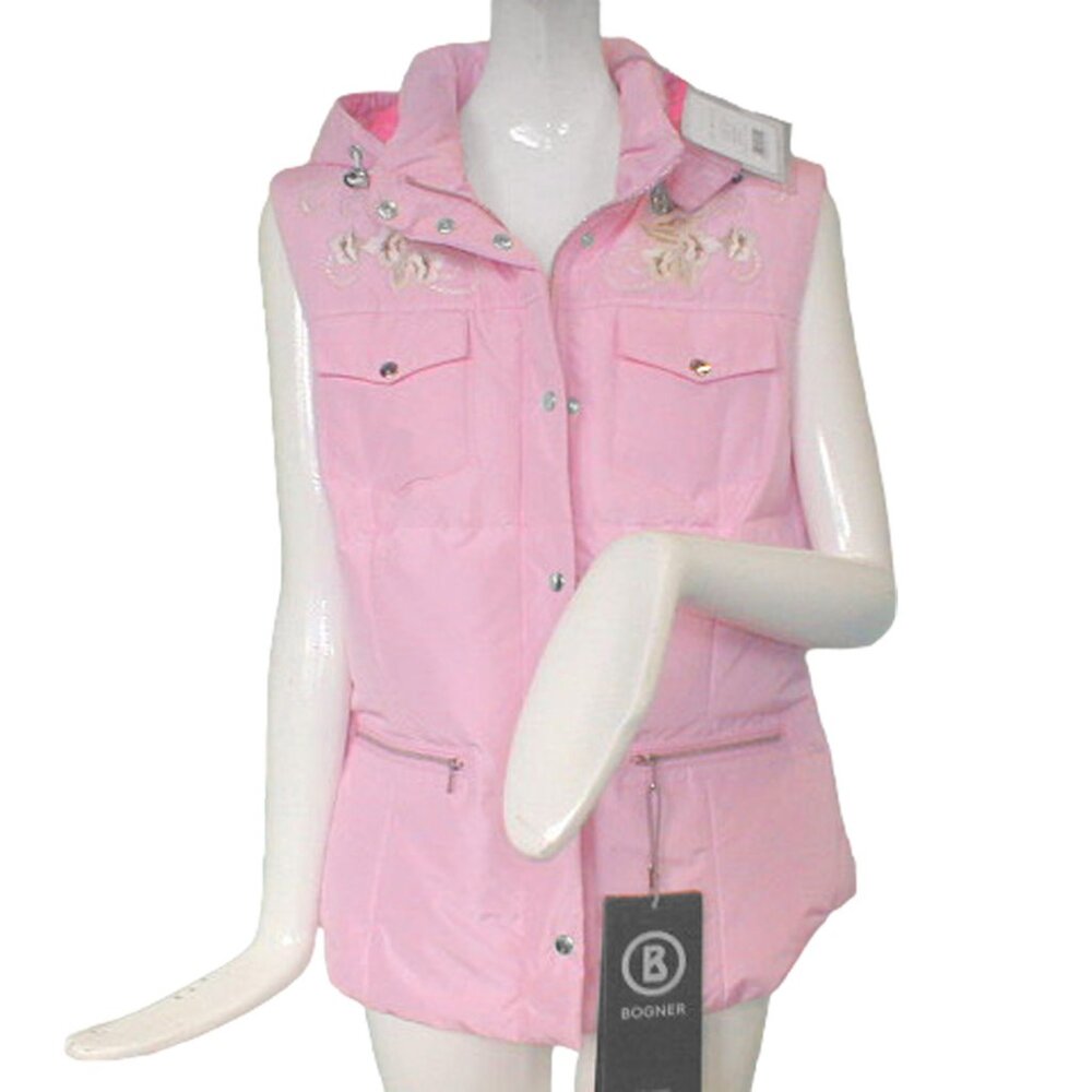 NEW $1495 Bogner Vest! US 6 Sm Pink with Big Beautiful Floral Embroidery on Back